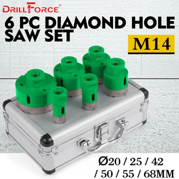 Drillforce 6PCS Dimanta Caurumu Zāģi Uzstādīt 20/25/42/50/55/68 mm M14 Izturīgs Carborundum Keramikas M14 Vītni Core Urbi