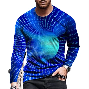 Pavasarī Un Rudenī 3D Ģeometrijas Drukāt Vīriešu Harajuku garām Piedurknēm T-krekls Zaudēt Modes Gadījuma Apaļu Kakla garām Piedurknēm Augšu