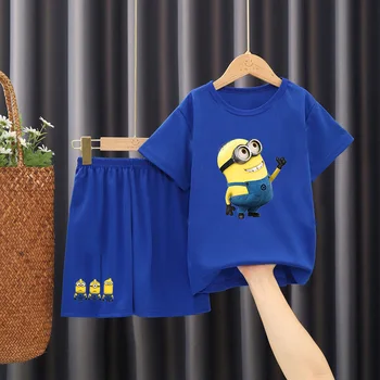 Unisex Vasarā Jaunu T-kreklu Modes Minionss Komplekts Meitenēm Tshirts Harajuku Retro Zēns T Elements Jauku Apaļu Kakla Bērniem Tshirt