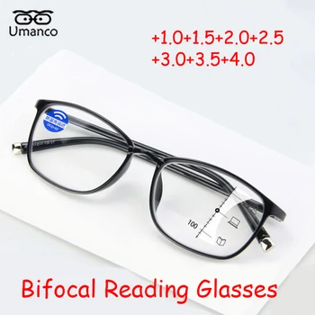 Saprātīga Bifocal Laukumā Lasīšanas Brilles, lai Vīrieši Sievietes Melnā Krāsā Anti Blue Ray Tālu Netālu Pakāpeniski vecuma tālredzība Brilles