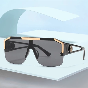 Ir 2021. Modes Luksusa Zīmolu Lielizmēra Kvadrātveida Saulesbrilles, Vīriešu, Sieviešu Vintage Metāla Liels Rāmis Semi-bez apmales Viena Objektīva Saules Brilles UV400