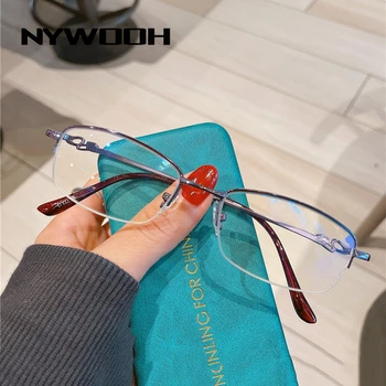 NYWOOH Anti Zilā Gaisma Lasīšanas Brilles Sievietēm Elegants Puse Rāmis Metāla vecuma tālredzība Brilles Recepte Briļļu Dioptrijas +4.0