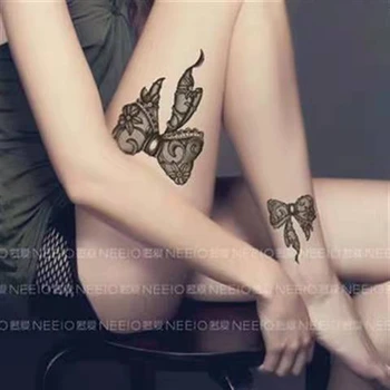 Jaunas Melnas Mežģīnes Priekšgala Pagaidu Tetovējumu Uzlīmes Ūdensizturīgs Sieviešu Sexy Lielu Attēlu Kāju, Roku, Ķermeņa Apgleznošana Viltus Potītes Tetovējums Modes Tetovējums