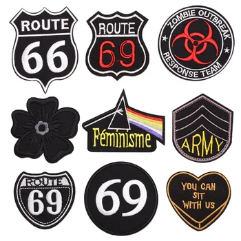 Route 66 Izšūti Plāksteri Dzelzs par Zombiju Nozīmītes DIY Armijas Termo Uzlīmes Drēbes Caurumu Uzšūtas Dekoratīvas Svītras Appliques