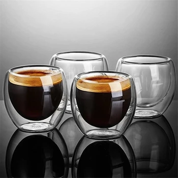 6pcs Siltuma izturīgs Dubultās Sienas Stikla Kauss Alus Espresso Kafijas Tasi Komplekts Roku darbs Alus Krūze Tējas glāzi Viskija Stikla Krūzes Drinkware