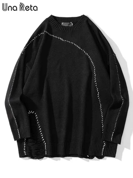 Una Reta Vīriešu Džemperis Rudens 2022 Vīriešu Apģērbu Hip Hop Caurumi Trikotāžas Džemperis Streetwear Gadījuma Cieto Apkakli, Pāris Džemperis