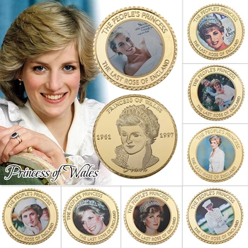 10pcs Diana, Princess of Wales Zelta Pārklājumu Monētu Kolekciju ar Monētu Turētājs Challenge Monētas, Suvenīru, Dāvanu Komplekts