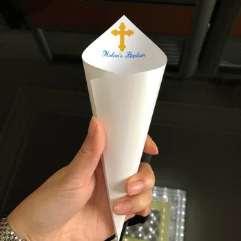 Zēns Kristības meitenes Savu Pirmo Svēto komūniju Kristību Apstiprinājumu Apdare personalizētu zelta Krusts konfeti konusi 15*15 cm