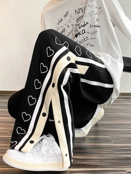 HOUZHOU Harajuku Streetwear Melns Svītrains Joggers Treniņbikses Sieviešu korejas Lielajam Sirds Drukāt Skriešanas Sporta Bikses Bikses