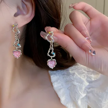 Korejas Modes Sweet Pink Sirds Vilināt Auskari Sievietēm Meitene Nelegālo Salocīta Metāla Pīrsings, Auskaru 2023 Moderns Rotaslietas