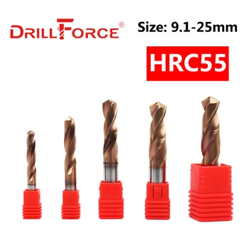 Drillforce 1PC Dia. 9.1-25mm HRC55 Volframa Cietā Karbīda Urbju Vērpjot Urbi, Lai Rūdīts Sakausējuma Līdzeklis Nerūsējošā Tērauda
