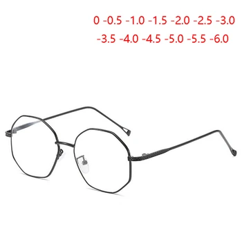 Neregulāra Daudzstūra Tuvredzīgs Brilles Ar Grādu Sieviešu, Vīriešu Skaidrs, Spoguļi Metāla Recepšu Brilles Dioptriju -0.5 -1.0, Lai -4.0