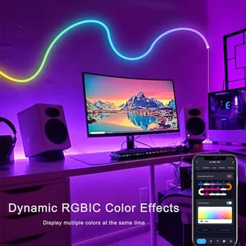 Smart Wifi Neona Virves Gaismas RGBIC DIY LED Neona Strip Gaismas Mūzikas Sinhronizācija Darbojas ar Alexa TV Apgaismojums Spēļu Dzīvojamā Istaba Dekori