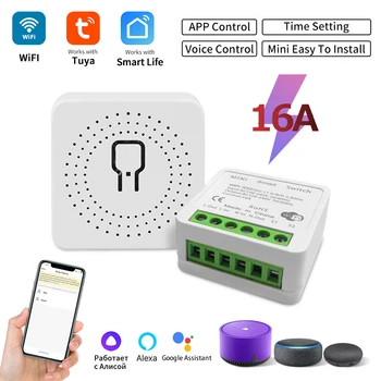 Wifi Smart Slēdzis 16A Mini Gaismas Slēdži 2 virzienu Bezvadu Kontroles Relejs Tuya Smart Dzīves App Taimeris Atbalstu, Alexa, Google Home Alise