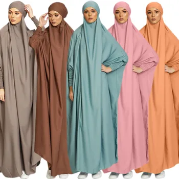 Ramadāna Kapuci Musulmaņu Sieviešu Jilbab Viens Gabals Lūgšanu Hijab Apģērbs, Samta Kleita Satīna Abaya Dubaija Ilgi Khimar Drēbes Islāmu Niqab