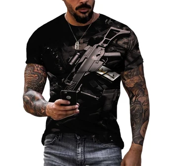 Vasaras Personalizētu Šaujamieroču Ieroci Modelis 3D Drukāšanas Vīriešu T-Krekls Īpašo Spēku Muskuļu Grūts Puisis O-veida kakla Ātri žāvēšanas Krekls