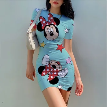 2022. Gadam Jauniem Karstā Vestidos Sieviešu Kleita Vasaras Sexy Bodycon Kleita, Disney Minnie Mickey Mouse Mini Īss Vestido Klubs Puse Kleita