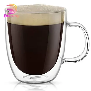 DEOUNY 450ml Kafijas Krūze Liela Skaidrs, Jumbo, Stikls Ar Dubulto Sienu Izolācijas Stikla Latte Cappuccinos Tējas Dzērienu Drinkware