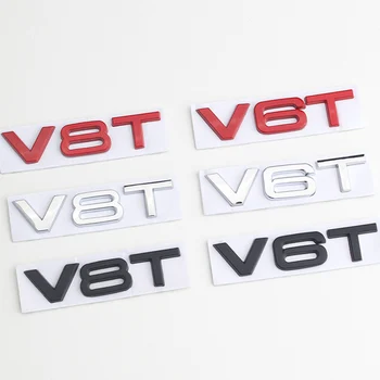 3d Metāla Sarkanā Chrome Auto Vēstules Aizmugures Bagāžnieka Žetons Spārnu Sānu Emblēmas Uzlīme Par V8T V6T Logo Audi A6 S4 Q5 Q7 Piederumi