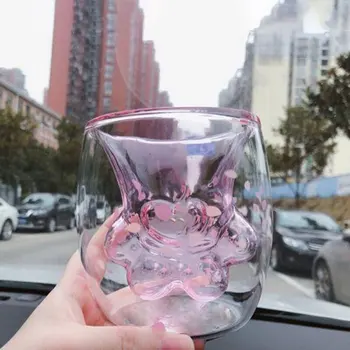 Kaķa Nagiem Kausa Kaķis Nulles Gudrs divslāņu Caurspīdīga Stikla Anti-plaucēšana Ūdens Kausa Rozā Sakura Sakura Violeta