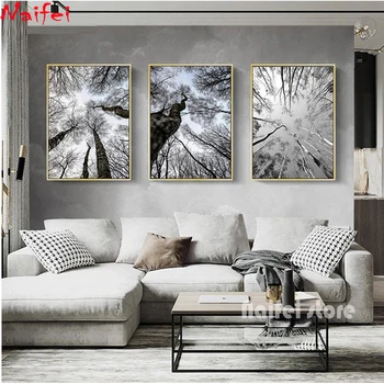 dabas ainava 5D dimanta krāsošana melna balta ziema meža 3 gabals pilns dimanta izšuvumi mozaīkas mājas dekoru DIY roku darbs dāvana