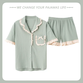 Īsā Miega Topi, Bikses, 2gab/Set Kokvilnas Sleepwear Sieviešu Plus Izmērs M-3XL Pidžamas Komplekts korejas Naktsveļu tērpiem pyjama pour fem