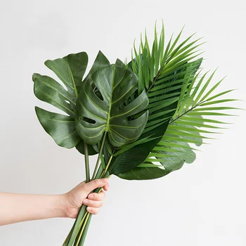 Viens Gabals monstera mākslīgie augi plastmasas tropisko palmu koku lapas mājas dārza dekorēšanas piederumi Dekoratīvie Photography