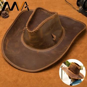 MVA Vintage Austrālijas Stilā Crazy Zirgu dabiskās Ādas Cepure Platām Malām Rietumu Kovboju Cepures Vīriešiem saulessarga Klp Sieviešu Ceļojumu 3011
