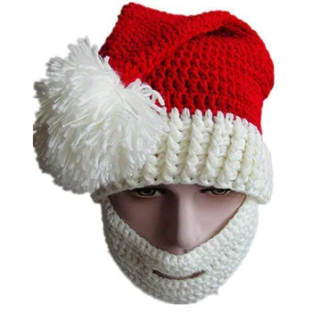 Rudenī un ziemā, ar rokām austi jaunums Ziemassvētku cepuri Lielo sarkano Ziemassvētku maska, bārda, cepure.