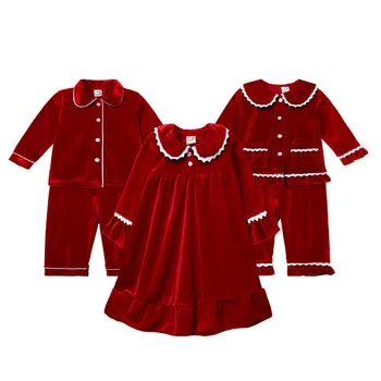 Samta Bērnu Pidžamas Sarkans Ziemassvētku Pidžamas Bērniem Meiteņu Apģērbu Komplekti, Samazināsies Mīksto Guļamistaba Meitenes Nightdress Pidžamu Zēnu Pidžamas Komplekts