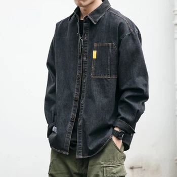 Ir 2021. Japāņu Streetwear Augstas Kvalitātes Džinsa Krekls Korejas Darba Apģērbi Mēteļi, Vīriešu Apģērbu Pāris Garām Piedurknēm Top Harajuku Drēbes