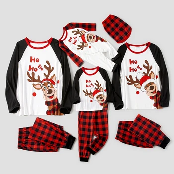 PatPat Ziemassvētku Ziemeļbriežu un Sarkanā Pleds Drukāt Ilgtermiņa piedurknēm Ģimenes Saskaņošanas Pidžamas Komplekts (ugunsdrošu)