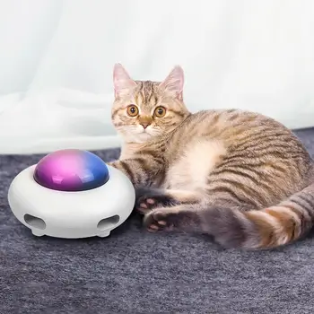 Smart Cat Teaser NLO Pet Vinilplašu Ķērāju Apmācības rotaļlietas USB Uzlādes Kaķis Teaser Maināmiem Spalvu Interactive Auto