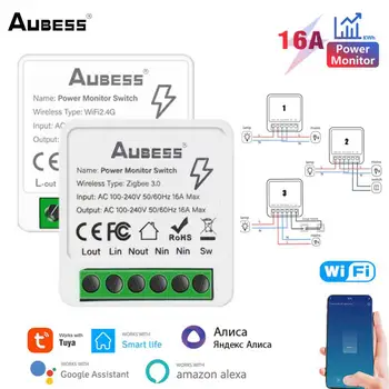Tuya Zigbee WiFi Smart Slēdzis Ar Jaudas Monitors 16A 2 Veidu Kontroles Slēdzis Modulis 100-240V Laiks Mini Slēdzis Ar Alexa, Google