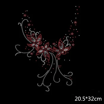 20.5*32cm sarkanu ziedu labojumfailu rhinestones motīvs siltuma dzelzs uz plāksteris apģērba plāksteris sievietes kleitu dekoltē Džemperis