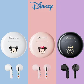 Disney Austiņas Bezvadu Bluetooth Austiņas Karikatūra Mickey Minnie Stereo TWS Trokšņu slāpēšanas Smart Touch Earbuds Ar Uzlādes Kaste