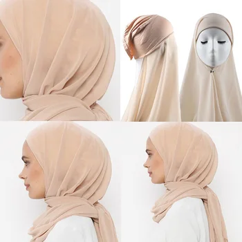 Instant Hijabs Ar Klp Vienkārša Šifona Jersey Hijab Sievieti Plīvurs Musulmaņu Islama Hijab Cepurīte, Šalle Musulmaņu Sieviešu Lakatu