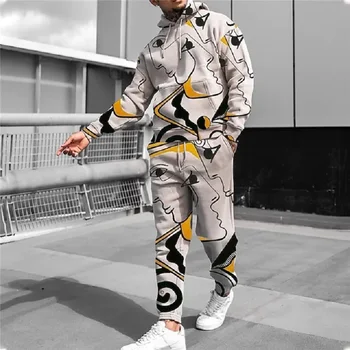 2023 Jaunu Vīriešu pelēkā vārna Set Print Creative Gadījuma Modes Vīriešu Hip Hop Sporta Komplekts s-4XL Ziemas Džemperis Sabiezējumu Pulovers