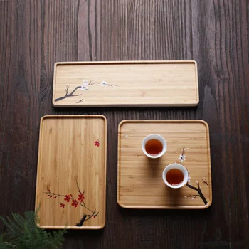 Roku apgleznoti sausā uzlietas bambusa tējas paplāti vienkāršu nelielu tējas paplātes, tējas galda, tēju komplekts piederumi, biroja un sadzīves tējas paplāti