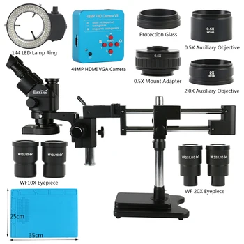 3,5 X-180X Bīdāmās Smago Dubultā Boom Arm Stāvēt Vienlaicīgi Fokusa Trinokulara Stereo Mikroskopu ar 2K HDMI USB 8G TF 48MP Video Kameras