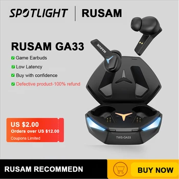 RUSAM GA33 Datorspēļu Austiņas Zema Latentuma Bluetooth Austiņas TWS Bezvadu Bass Touch Kontroli Earbuds HD Trokšņu Slāpēšanas Austiņas
