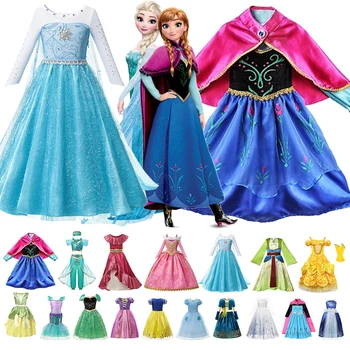 Disney Saldēti 2 Bērniem Princese Anna Elsa Ziemas Kleitas Meitenēm Ar Garām Piedurknēm Kostīmu Pelnrušķīte Belle Cosplay Ziemassvētku Puse