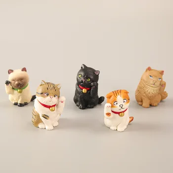 5 Gab./komplekts Kawaii Laimīgs Kaķis PVC Statuetes 3D Dzīvnieku Modelis, Dāvanu, Rotājumu Mājas Kuģiem, Dekoru DIY Miniatūri Aksesuāri, Rotaļlietas Attēls