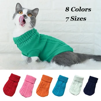 Modes Ziemas Trikotāžas Kaķu Apģērbu Silts Džemperis Augstu Uzrullētu Apkakli Džemperis Maziem Kaķiem Kostīms Jaka Mājdzīvnieku Apģērbu Produktu Ropa Gatos