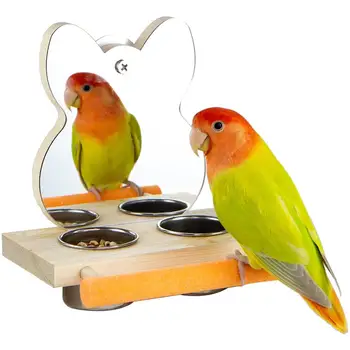 Papagaiļi Spogulis Ar Pakārtoto Krūzes Bļodas, Koka Putnu Interaktīvās Self-laimīgs, Rotaļlieta, Puzzle Rotaļlieta Putnu Būris Papagailis Rotaļlietas Piederumi