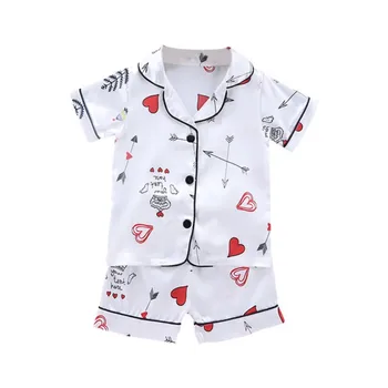 Kids Sleepwear Zēniem Meitenes Drēbes Print Tērpiem 2gab Jaunas Īsām Piedurknēm Blūze Topi+Šorti Bērnu Pidžamas