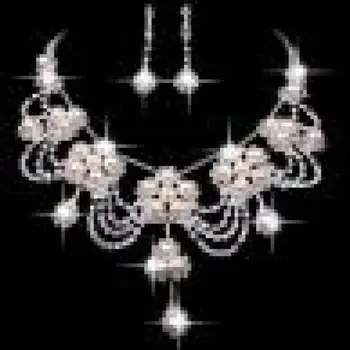 Ir 2021. Jaunu Modes Rotaslietas Skaida Pārklājumu Rhinestone Kristāla Mākslīgās Pērļu Kaklarota+Auskari Rotu Komplekts, Līgava, Līgavas Kāzu
