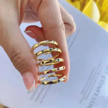10Pcs Moderns Smalku vara gredzeniem, regulējams zelta pārklājumu gredzeni ar krāsainiem zircon sieviešu rotaslietas