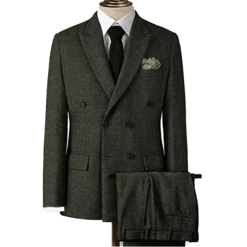 Tumši Zaļas Skujiņas Tvīda Uzvalku Vintage Stila Kungu Pasūtījuma Uzvalks Vīriešu Uzvalku Šuvējs Vīriešu Uzvalku Slim Uzvalki Vīriešiem Gabals 2