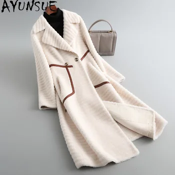 AYUNSUE ir 2021. Ziemas Mētelis Sieviešu Apģērbu, Aitu Cirpšana Jaka Sieviešu Modes dabīgās Kažokādas Mēteļi Šiks Streetwear Abrigo Mujer SQQ1144